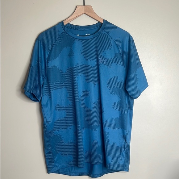 Under Armour The Tech Tee Blue Patterned T-Shirt Large - Picture 1 of 5